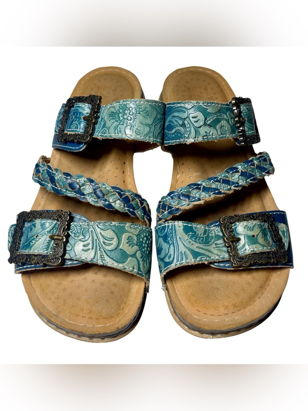 L’Artiste by Spring Step Women’s Astra Leather Slide Sandal Blue 7.5 38 - Picture 3 of 9